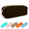 Picture of UIXIZQ Waterproof Small Pencil Case Makeup Bag for Purse,Cute Pencil Pouch Preppy Nylon Makeup Brush Holder with Zipper,Girls Portable Storage Case Small Pen Bag for Office College(Slim-Chocolate)