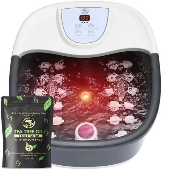 Picture of Foot Spa Bath Massager with Heat [2025 Upgraded], Jets, Vibration, Adjustable Temp, Bubbles, Foot Soak Epsom Salt, Foot Bath with 22 Shiatsu Massage Rollers, Pedicure Foot Spa for Relaxation -Black