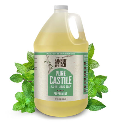 Picture of BAMBOO AND BIRCH Pure Castile Soap Liquid Organic, Certified Palm Oil Free Natural Soap, Peppermint, 64 oz