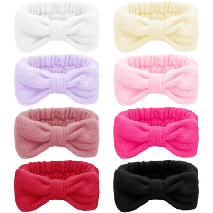 Picture of Ondder Spa Terry Cloth Skincare Headbands for Women - 8 Pcs Cute Bow Hair Bands for Makeup, Face Wash and Skin Care
