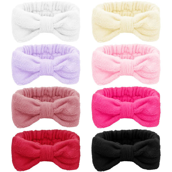 Picture of Ondder Spa Terry Cloth Skincare Headbands for Women - 8 Pcs Cute Bow Hair Bands for Makeup, Face Wash and Skin Care