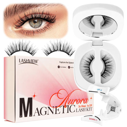 Picture of LASHVIEW Upgrade Magnetic Eyelashes with Applicator Reusable Soft Magnetic Eyelashes Natural Look No Glue Needed Magnetic Eyelashes Magnetic Lashes Kit Easy to Wear and Remove(A02)