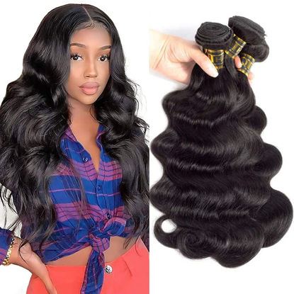 Picture of QTHAIR 16A Brazilian Virgin Hair Body Wave Human Hair (14" 16" 16",300g) 100% Unprocessed Body Wave Brazilian Virgin Hair Weave Natural Color Brazilian Body Wave Hair Bundles