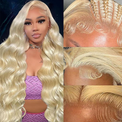 Picture of QTHAIR 16A Russian Blonde #613 Transparent Lace Frontal 14in 13x4 Ear to Ear Full Lace Frontal 100% Russian Blonde Human Hair for All Women (14", 613 Honey Blonde Body Wave Frontal)