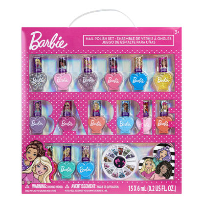 Picture of Barbie Movie 18 Piece Set Kids Water-Based Nail Polish Activity Makeup Set, Includes Nail Polish with Nail Gems Wheel and Nail File for Parties, Sleepovers and Makeovers, Townley Girl