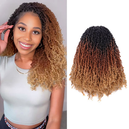 Picture of Toyotress Yanky Twist Crochet Hair - 10 Inch 8 Packs (30 Strands/Pcs) Pre-twisted Fluffy Spring Mini Twist Short Passion Twist, 3 Tones Ombre Brown Crochet Braids Braiding Hair (10 Inch, OT30/27-8P)