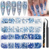 Picture of HNUIX Nail Rhinestones - 2920pcs 3D Multi Shape Size Crystal , Light Blue Nail Gems, Flat Back, with Kit, for Nail Art, DIY Decorations