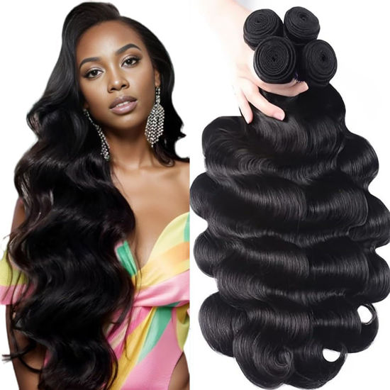 Picture of QTHAIR 16A Brazilian Virgin Hair Body Wave 4 bundles 20 22 24 26 inches 400g 100% Unprocessed Brazilian Body Wave Human Hair Weave for All Women Natural Black Color Tangle Free