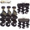 Picture of QTHAIR 14A Grade Body Wave Bundles with Transparent Lace Frontal Human Hair Bundles with Frontal 100% Unprocessed Brazilian Virgin Hair Ear To Ear Frontal with Body Wave Bundles (18 20 20+16 inch)