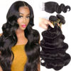Picture of QTHAIR 14A Brazilian Body Wave 3 Bundles with Closure(12" 14" 16"+10") 100% Unprocessed Brazilian Virgin Body Wave Human Hair Weave with 4x4 Swiss Lace Closure(130% Density)