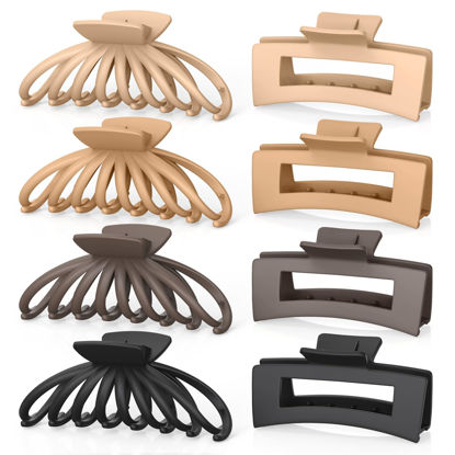 Picture of OPAUL Large Matte Square Nonslip Hair Claw Clips, 4.75" Strong Hold Big Neutral Hair Accessories for Long Hair for Women and Girls (8 Pack)