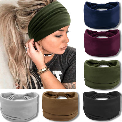 Picture of IVARYSS Wide Headbands for Women, Solid Knotted Head Wraps Turbans, Large African Style Head Bands Hair Accessories, 6 Pack