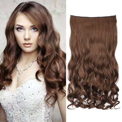 Picture of REECHO 20" 1-Pack 3/4 Full Head Curly Wave Clips in on Synthetic Hair Extensions HE008 Hairpieces for Women 5 Clips 4.5 Oz per Piece - Medium Warm Brown