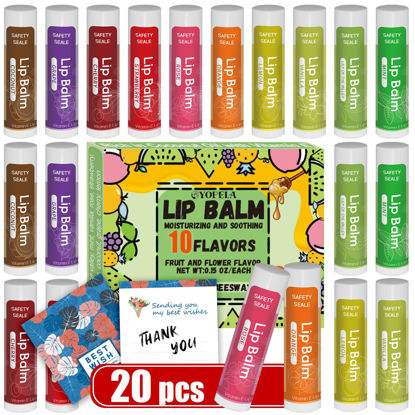 Picture of 20 Pack Natural Lip Balm Bulk with Vitamin E and Coconut Oil Valentine's Day best choice - Moisturizing, Soothing, and Repairing Dry and Chapped Lips Valentine's Gift - 10 Flavors - Non-GMO