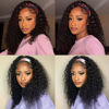 Picture of XSY Headband Wig Human Hair Deep Wave 16 Inch Curly Headband Wig Glueless None Lace Front Wigs for Black Women Deep Curly Headband Half Wigs 150% Density Natural Color