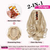 Picture of REECHO Ponytail Extension, 9" Claw Clip in Short Curly Wavy Pony Hair Extension Jaw Clip on Pony Tail HP001 Hairpiece for Women - Dark Blonde with Light Blonde Ends