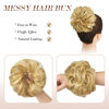 Picture of FESHFEN Messy Bun Hair Piece Curly Wavy Large Hair Bun Scrunchies Extensions Synthetic Strawberry Blonde & Bleach Blonde Tousled Updo Hairpieces for Women Girls