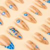 Picture of Snake Press on Nails Medium Almond Fake Nails Blue French Tip False Nails with Silver Line Design Star Glue on Nails Artificial Acrylic Nails Full Cover Nude Stick on Nails for Women Manicure 24Pcs