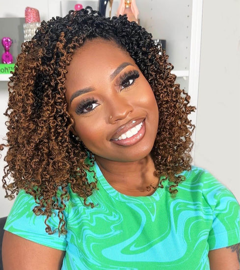 Picture of Aksice 10 Inch Yanky Twist Crochet Hair Pre-looped 8 Packs Ombre Brown Spring Twists Hair Senegalese Twist Crochet Hair with Curly Ends Synthetic Crochet Braids (1B/30#)