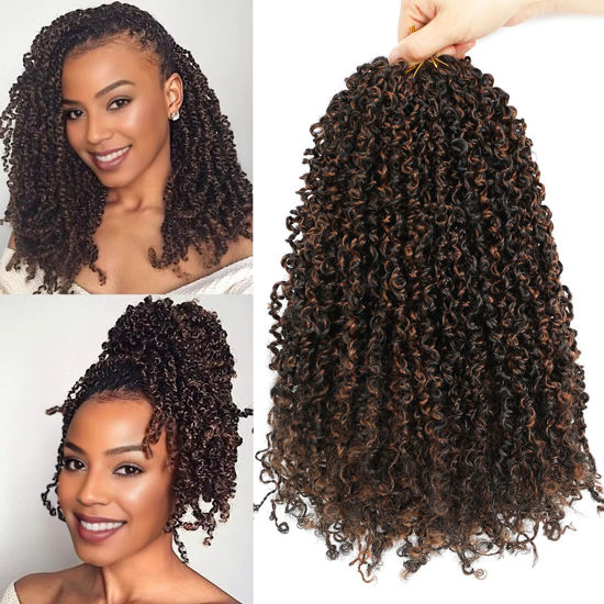 Picture of Aksice Pre-looped Yanky Twist Crochet Hair 8 Inch 8 Packs Bohemian Passion Twist Spring Mini Twist Crochet Hair for Black Women Boho Crochet Braids Synthetic (#1b/h/30)