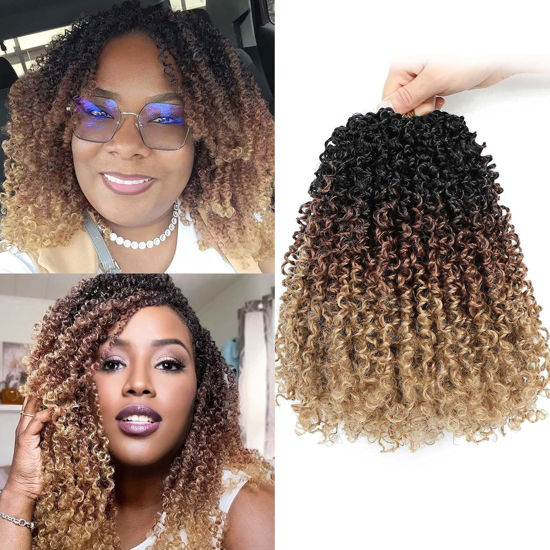 Picture of Aksice 10 Inch 8 Packs Yanky Twist Crochet Hair for Women Pre-looped Mini Twist Hair Bohemian Passion Twist Crochet Hair Boho Crochet Braids Synthetic (1B/30/27)
