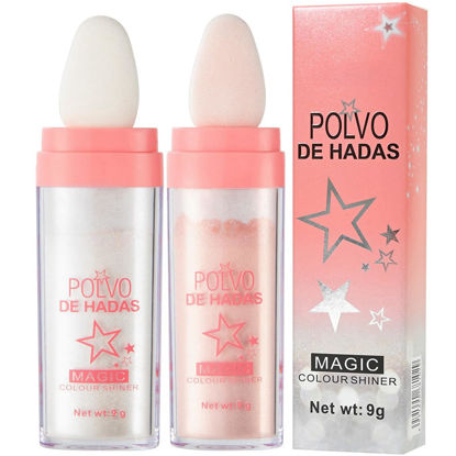 Picture of 2PCS Polvo De Hadas Fairy Highlight Patting Powder Highlighter Body Brightens the Natural Three-dimensional Face Powder Blusher (#01 White & #02 Pink)
