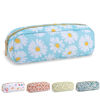 Picture of Waterproof Small Floral Pencil Case Makeup Bag for Purse,Cute Flower Pencil Pouch Preppy Nylon Makeup Brush Holder with Zipper,Girls Portable Storage Case Small Pen Bag for Work(Slim Blue-Daisy)