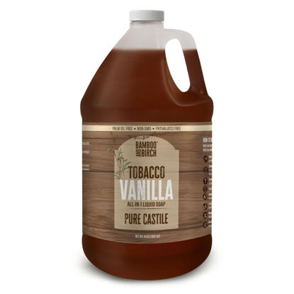 Picture of BAMBOO AND BIRCH Pure Castile Soap Liquid Organic, Certified Palm Oil Free Natural Soap, Tobacco Vanilla, 64 oz