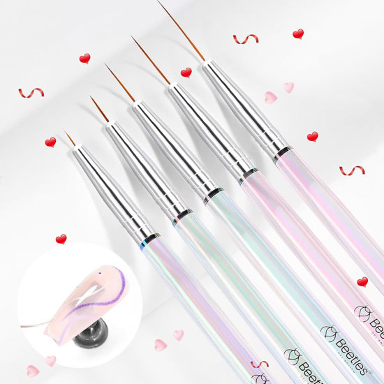 Picture of Beetles Nail Art Brushes, 5pcs Nail Art Liner Brushes Set Painting Nail Drawing Tool for Long Lines, Details, Fine Drawing Sizes 7/11/15/20/25mm Diamond Application Valentine's Day Gift for Women