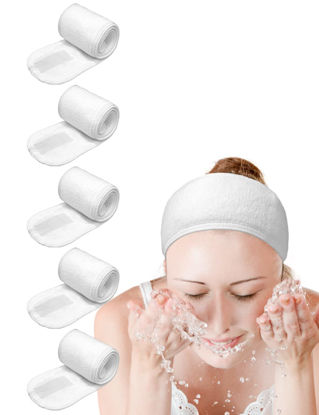 Picture of EUICAE Spa Headband Sweat Towel Wrap Non-Slip Stretchable Washable for Face Wash, Facial Treatment, Sports (White 5pcs)