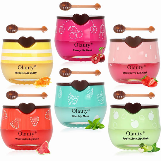Picture of 6 PCS Bee Lip Balm Lip Mask Honey Pot, Propolis Lip Mask Overnight Moisturizing Lip Balm with Stick, Sleeping Lip Mask Hydrating Prevention Dry & Cracked, Reduce Lip Lines