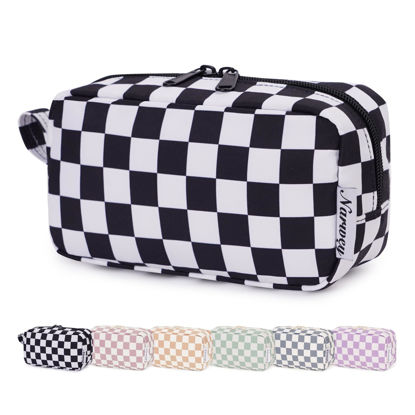 Picture of Narwey Small Checkered Makeup Bag for Purse Travel Makeup Pouch Mini Cosmetic Bag Zipper Pouch for Women (Black Checkerboard, Small)