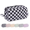Picture of Narwey Checkered Makeup Bag Travel Cosmetic Bag Organizer Small Toiletry Bag Make Up Bags with Organized Pockets for Women (Black Checkerboard, Large)