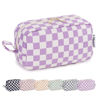 Picture of Narwey Checkered Makeup Bag Travel Cosmetic Bag Organizer Small Toiletry Bag Make Up Bags with Organized Pockets for Women (Purple Checkerboard, Large)