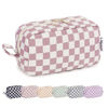 Picture of Narwey Checkered Makeup Bag Travel Cosmetic Bag Organizer Small Toiletry Bag Make Up Bags with Organized Pockets for Women (Dusty Rose Checkerboard, Large)
