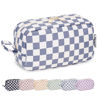 Picture of Narwey Checkered Makeup Bag Travel Cosmetic Bag Organizer Small Toiletry Bag Make Up Bags with Organzied Pockets for Women (Grayish Blue Checkerboard, Large)