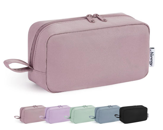 Picture of Narwey Cute Makeup Bag Small Toiletry Bag Travel Cosmetic Bag Organizer Make Up Bags with Organized Pockets for Women (Dusty Rose, Large)