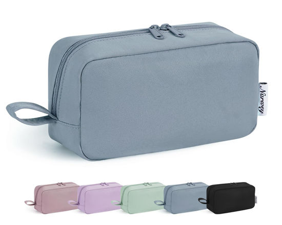 Picture of Narwey Cute Makeup Bag Small Toiletry Bag Travel Cosmetic Bag Organizer Make Up Bags with Organized Pockets for Women (Greyish Blue, Large)