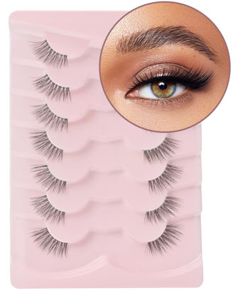 Picture of Onlyall Half Eyelashes Corner Lashes Natural Lashes Half Lashes Wispy End Lashes Corner Eyelashes 3/4 Lashes Clear Band Lashes 7 Pairs C06 (10MM-13MM)