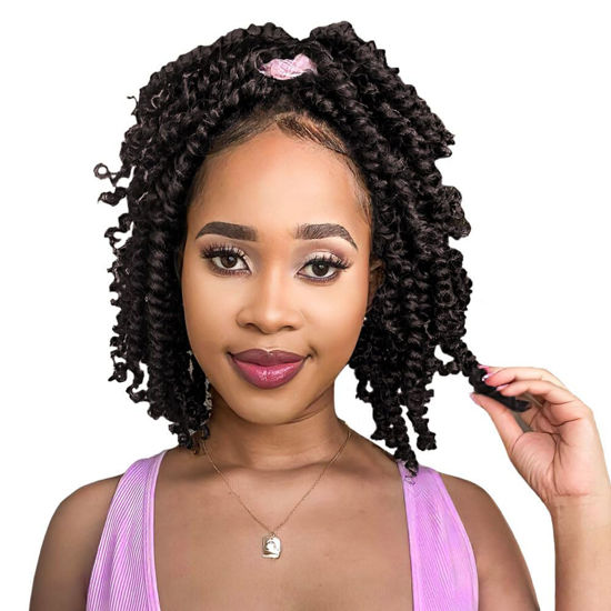 Picture of The BOHOBABE Pre-twisted Passion Twist Crochet Hair 8 Inch Short Brown Pre-looped Crochet Passion Twist Braiding Hair 8 Packs (4#)