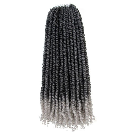 Picture of The BOHOBABE Long Pre-twisted Passion Twist Crochet Hair 18 Inch Pre-looped Long Ombre Gray Crochet Passion Twist Braiding Hair 8 Packs Soft Bohemian Twists (T1B/grey)