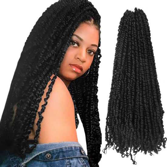 Picture of The BOHOBABE Pre-twisted Passion Twist Crochet Hair 18 Inch Long Pre-looped Crochet Passion Twist Braiding Hair 8 Packs Soft Bohemian Twists (1#) 1#(Jet Black)