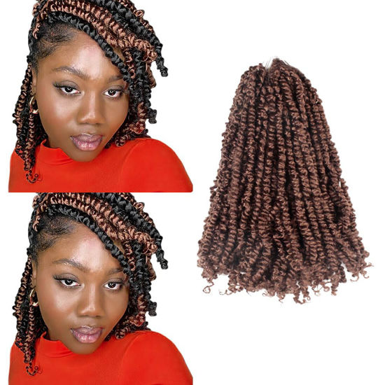 Picture of The BOHOBABE Pre-twisted Passion Twist Crochet Hair 14 Inch Short Pre-looped Crochet Passion Twist Braiding Hair 8 Packs (30#, Medium Dark Brown)