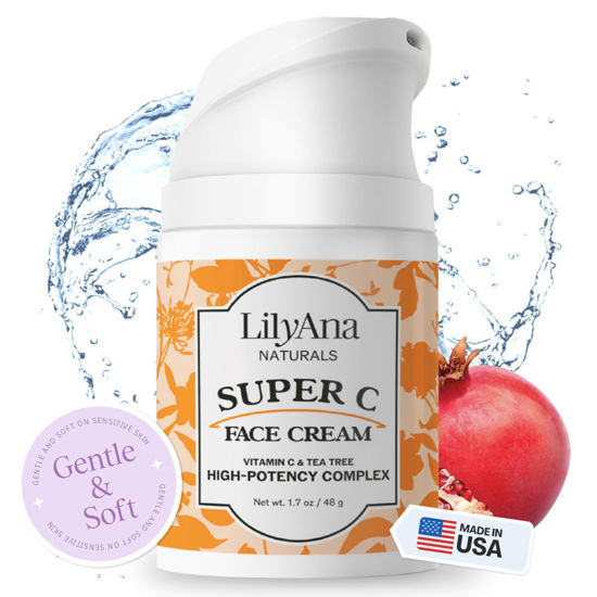 Picture of LilyAna Naturals Face and Neck Moisturizer for Women and Men - Moisturizer Face and Neck Cream for Dry Skin and Dark Spot Brightening (Super C, 1.7oz)