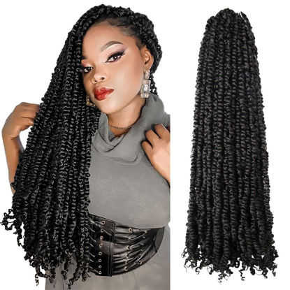 Picture of The BOHOBABE Pre-twisted Passion Twist Crochet Hair 20 Inch Long Pre-looped Crochet Passion Twist Braiding Hair 8 Packs Soft Bohemian Twists (1B)