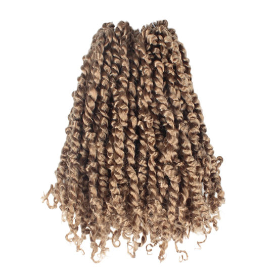 Picture of The BOHOBABE Pre-twisted Passion Twist Crochet Hair 14 Inch Short Pre-looped Crochet Passion Twist Braiding Hair 8 Packs (27#, Honey Blonde)