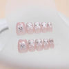 Picture of RUOKEXIN Medium Press on Nails Square Fake Nails Pink Cat Eye Nail Press ons Acrylic False Nails with Cute Cat Designs Glitter Artificial Nails Glossy Glue on Nails Natural Stick on Nails for Women