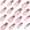 Picture of RUOKEXIN Long Press on Nails Coffin Fake Nails with Nails Glue French Red Tip Acrylic False Nails with Glitter Bat Designs Pink Full Cover Artificial Nails Press Ons Bling Stick on Nails for Women