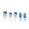 Picture of RUOKEXIN Medium Press on Nails Square Fake Nails with Glue Glossy Acrylic False Nails with Gold Glitter Designs Ice-Transparent Blue Gradient Glossy Artificial Nails Stick on Nails for Women 24Pcs