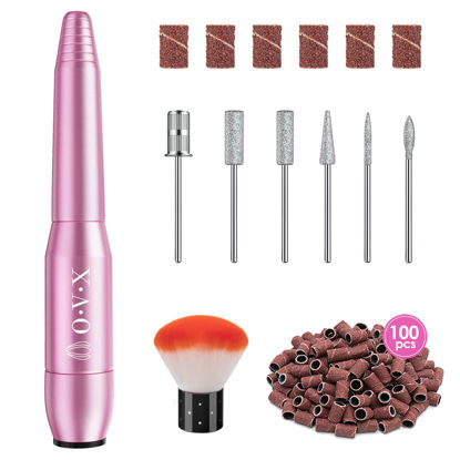Picture of Portable Electric Nail Drill File Machine with Acrylic Nail Kit Set Professional 20000rpm Manicure Pedicure with Sanding Bands Brush for Nail Art Gel Nail Polish Tips Clippers